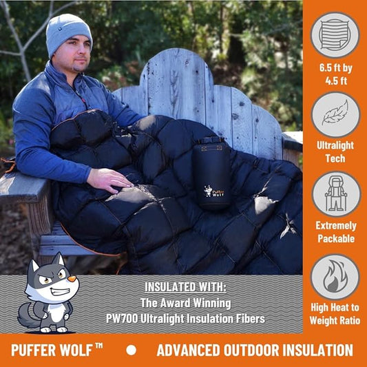 | Extra Large Double Insulated Outdoor Camping Blanket | 2X Puffy, Warm, Packable, Weatherproof, Durable, and Lightweight | Top Quilt for Hiking, Backpacking, Stadium Events, Picnic Use