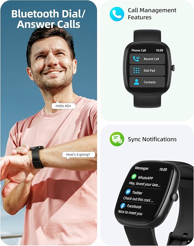 Parsonver Smart Watch for iOS and Android Phones(Answer/Make Calls), HD Screen Watches for Men Women, IP68 Waterproof Fitness Tracker Watch with Heart Rate Sleep Monitor, Steps Calories Counter, Black