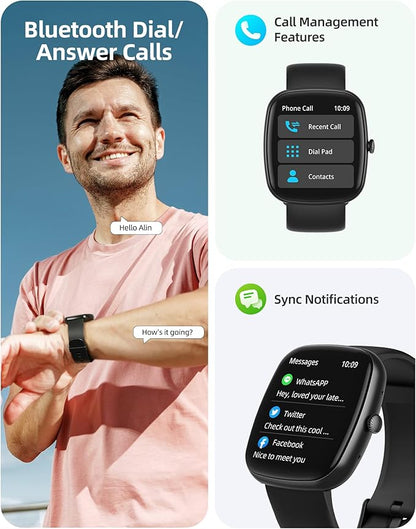 Parsonver Smart Watch for iOS and Android Phones(Answer/Make Calls), HD Screen Watches for Men Women, IP68 Waterproof Fitness Tracker Watch with Heart Rate Sleep Monitor, Steps Calories Counter, Black