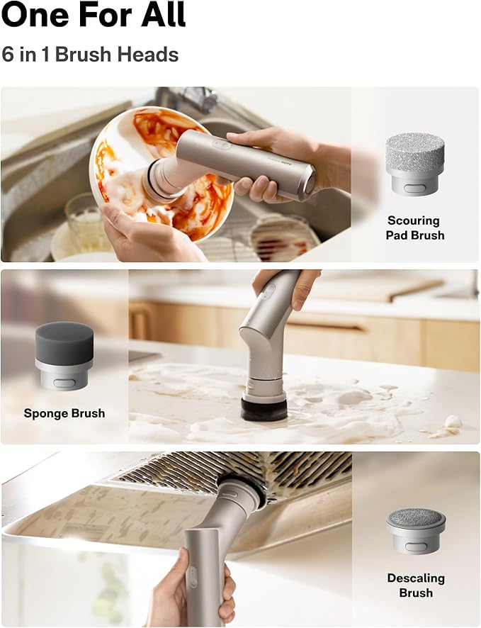 HOTO Electric Spin Scrubber, IPX7 Full Body Waterproof Dish Scrubber Brush, Cordless Bathroom Cleaning Brush, Max 22 in-lb, Power Scrubber with 9 Brush Heads for Kitchen, Sink, Bathroom, Shower, Tile