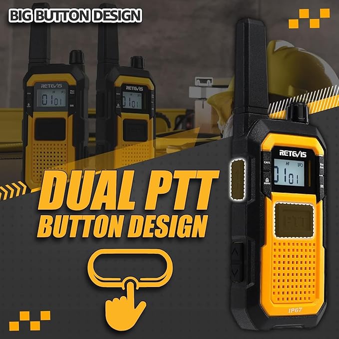 Retevis RB48 Walkie Talkies for Adults, with G-Type Earpiece, Advanced Triple Proof, Support VOX, 2000mAh, Emergency Alert, Vibration Reminder, Heavy Duty Two Way Radios(2 Pack)