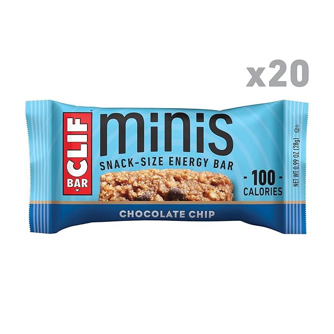 CLIF BAR Minis - Chocolate Chip - Made with Organic Oats - 4g Protein - Non-GMO - Plant Based - Snack-Size Energy Bars - 0.99 oz. (20 Pack)