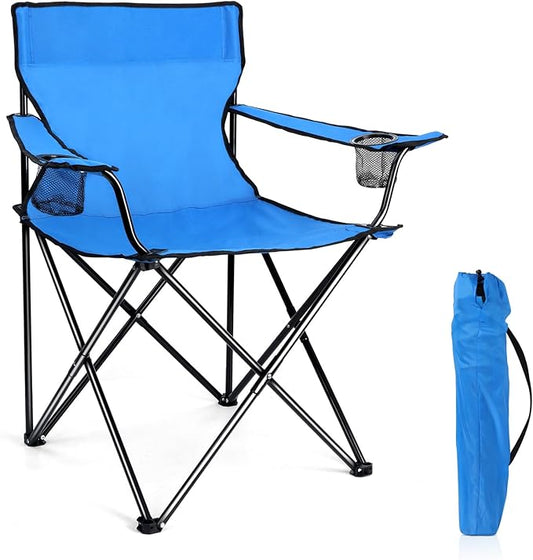 Joyfair Portable Camping Chair, Outdoor Lawn Folding Chairs for Adults, Heavy Duty Large Foldable Chairs for Beach, Fishing, Tailgating Outdoor Sport, 2 Cup Holders & Carry Bag