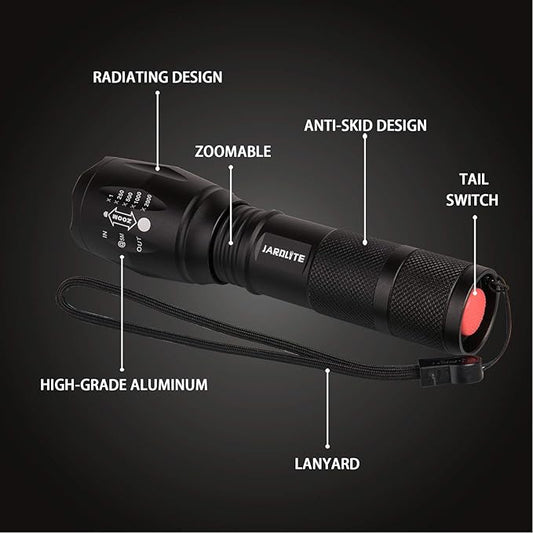 LED Emergency Handheld Flashlight with Adjustable Focus, Water Resistant, 5 Modes, Best Tactical Flashlight for Emergency, Camping and Fishing, 2 Pack