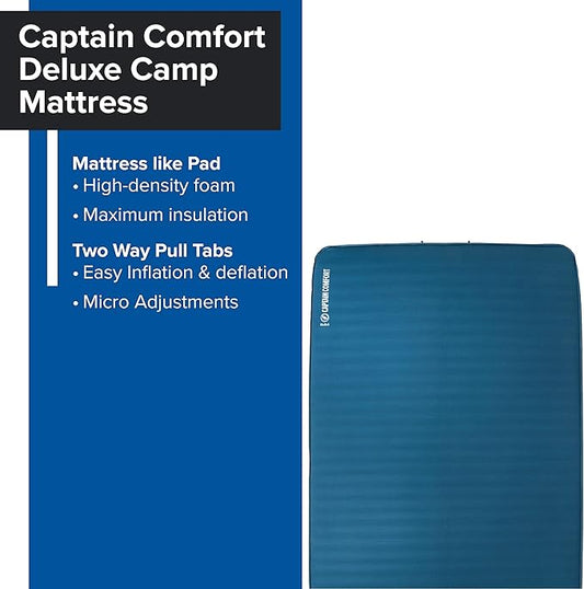 Big Agnes Captain Comfort Deluxe Camp | Supremely Comfortable, All-Weather, Self-Inflating Sleeping Pad