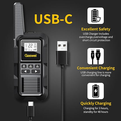 G2pro Walkie Talkies Long Range for Adults, Waterproof, Shock Resistant & Rechargeable Two-Way Radio with VOX 2 Pack(Black)