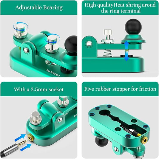 Mini Morse Radio Key CW HAM Send Telegram Double Paddle Morse Code Key with Aluminum Alloy Body Base(Dark Green)