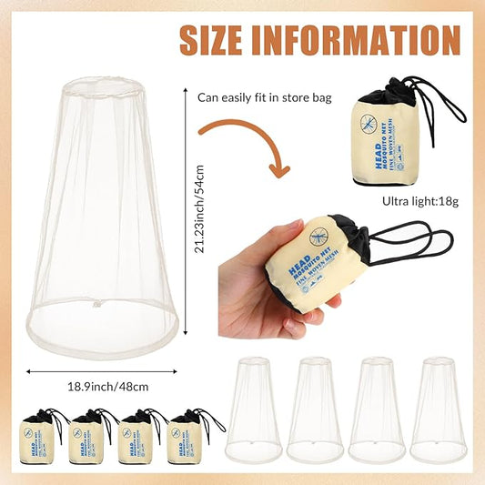 HESTYA 4 Pack Mosquito Net Mesh for Head Face Neck Fly Netting Hood from Bugs Gnats No See Net with Carry Bags for Outdoor
