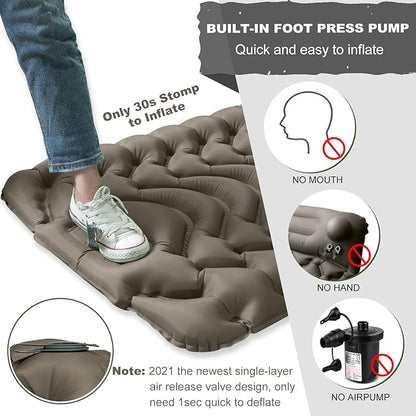 MEETPEAK Camping Pad, Foot Press Inflatable Sleeping Pad Thick 4 Inch Lightweight Camping Sleeping Mat Ultralight Compact Waterproof Air Mattress for Outdoor Hiking Hammock Backpacking Sleeping Bag