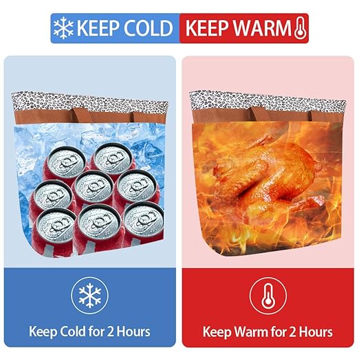 Insulated Reusable Tote Bag for Grocery Shopping for Women/Men, Pizza/Food Delivery Bag to Keep Food Cold/Hot for Uber Eats/Doordash/Grubub, Cooler bags for Travel/Beach/Picnic, Cow Print