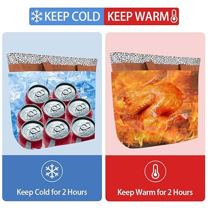 Insulated Reusable Tote Bag for Grocery Shopping for Women/Men, Pizza/Food Delivery Bag to Keep Food Cold/Hot for Uber Eats/Doordash/Grubub, Cooler bags for Travel/Beach/Picnic, Cow Print