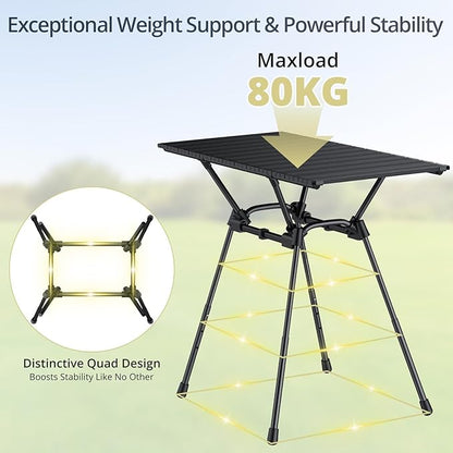 3ft Stable Camping Table, 4 Adjustable Height Lightweight Aluminum Roll Up Camping Table with Carrying Bag, Waterproof, for Garden, Picnic, Outdoor, Travel, Backyard, Beach, 35” X 16”, Black