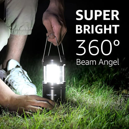 Lepro LED Camping Lantern, Super Bright, Battery Powered, IPX4 Water Resistant, Portable Emergency Lights for Hurricane, Storms, Outages, Collapsible, 2 Packs