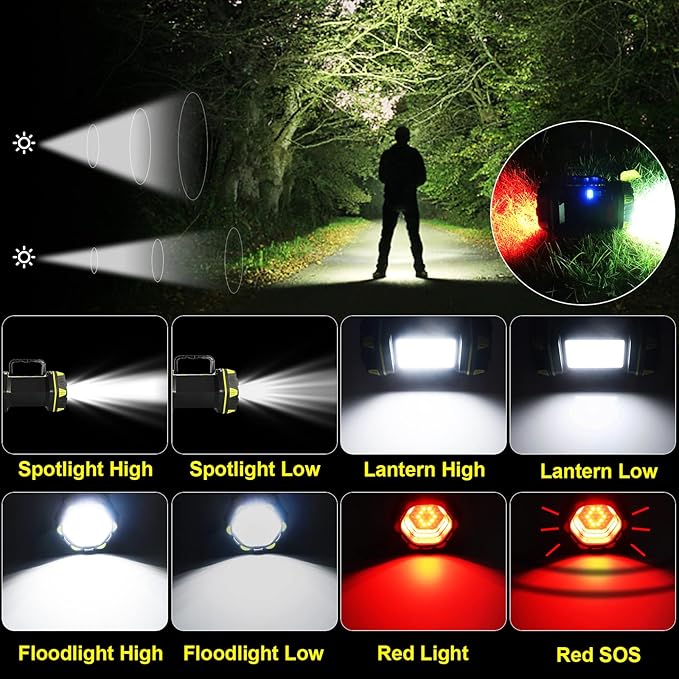LED Camping Lantern Flashlight Spotlight Rechargeable Portable Super Bright Outdoor Emergency Light Searchlight Lamp Waterproof for Hiking Fishing Working Power Outages Hurricane