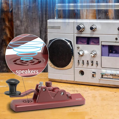 Mini CW Key Morse Radio HAM Big Double Paddle Morse Code Key Aluminum Alloy Body with Speaker Base Red