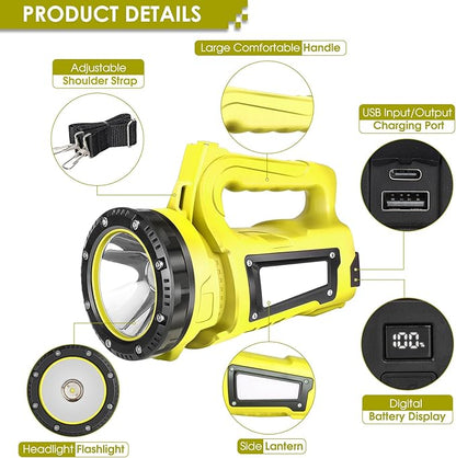 Rechargeable LED Flashlight, Camping Lantern Flashlight with 1000LM, 7 Modes, Power Bank, IPX4 Waterproof Camping Essentials Light for Hurricane Emergency Hiking Survival Kits - Yellow