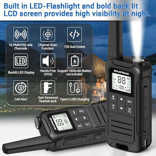 Walkie Talkies Long Range Rechargeable Walkie Talkie for Adults, Baofeng F22 FRS Radio Walky Talky Family Walkie-Talkie with Flashlight 1400 mAh Battery USB Charger for Camping Trip 2Pack