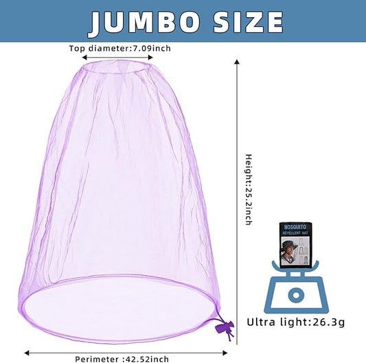 Oversized Mosquito Net 42 x 25 Inches Ultra Large Mosquito Head Net Face Neck Fly Mesh Netting Fits All Hats for Outdoor Camping Hiking Fishing Gardening Safari(Light Purple)
