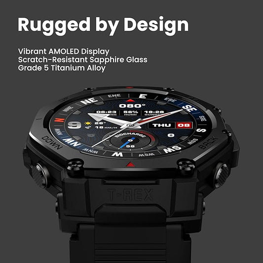 Amazfit T-Rex 3 Pro Outdoor Smart Watch 48mm Sapphire AMOLED Display with Flashlight, Ti Bezel, Dual Band GPS, Offline Maps, 25 Days Battery, 10 ATM, 180+ Sports Mode for Android & iPhone, Black Gold