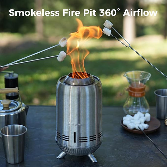 KingCamp Smokeless Fire Pit, Ultralight Stainless Steel Fire Pits Portable Camping Stove with Stand, Removable Ash Pan & Carry Bag for Camping Outdoor Bonfire Patio Backyard Chisel Steel