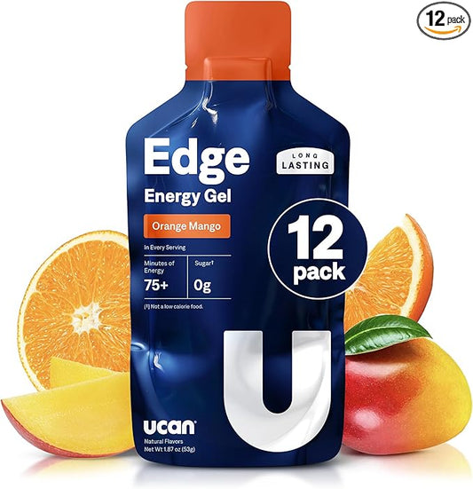 UCAN Edge Energy Gel Shots, Orange Mango (12, 2 Ounce Packets) for Running, Training, Workouts, Fitness, Cycling, Crossfit | Sugar-Free, Vegan, & Keto Friendly Energy
