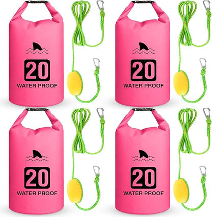 4 Set 2 in 1 Sand Anchor and Buoy Kit Floating Bag Kayak Anchor Waterproof Dry Bag for Lake Beach Boats Watercrafts Hiking Camping Water Sports Surfing Tubing Kayaking(Rose Red)