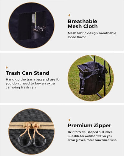 KingCamp Bamboo Camp Kitchen Station, Folding Overland Camping Kitchen Table Hooks Portable Outdoor Cooking with Adjustable Lantern Pole & Windshield Storage Organizer for Tailgating BBQ Picnic RV