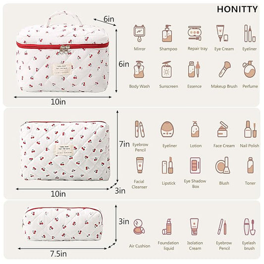 Makeup Bag,Quilted Cosmetic Bags,Large Floral Make Up Organize bag,Makeup Bag Set for Women,Flower Travel Toiletry Bag