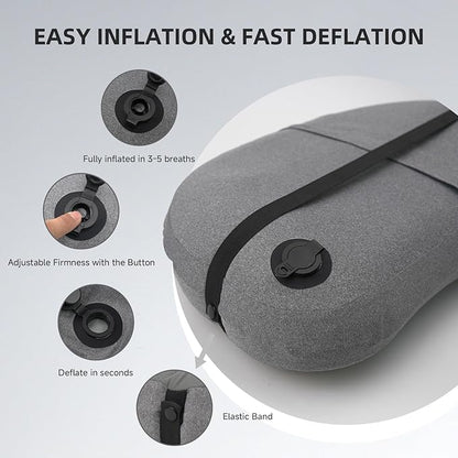 Ultralight Camping Pillow Inflatable with Removable Washable Cover, Compact Travel Pillow for Neck Support, Hiking, Backpacking, Office, Airplane, Car & Beach - Adjustable Firmness(Grey)