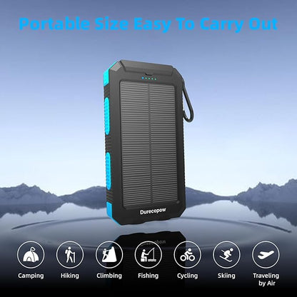 Solar Charger Power Bank 20,000mAh, Portable Charger, 4 Cables 3 Ports Fast Charging External Battery Pack with USB C for Cell Phones, Solar Panel Charger with Dual Flashlight for Camping