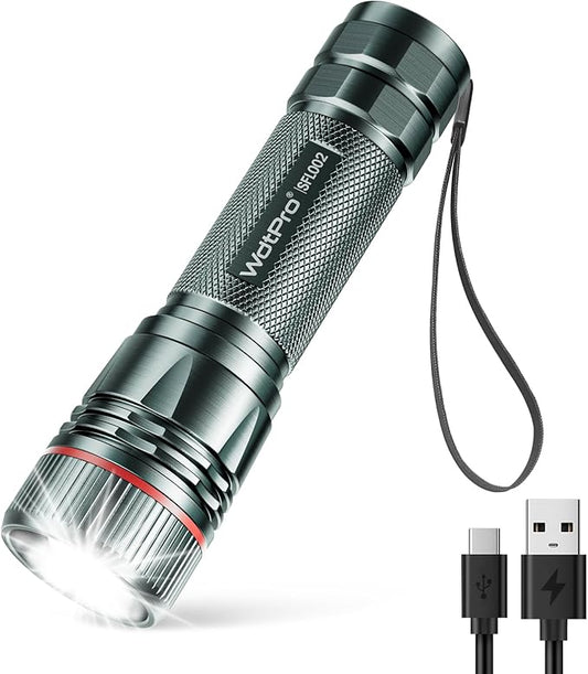 WdtPro Rechargeable Flashlights High Lumens, 1 Pack Super Bright LED Small Tactical EDC Flashlight with 10H Runtime, Portable Flash light for Camping, Home, Emergency Essentials Grey(Battery Included)
