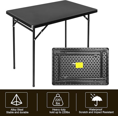 Folding Table 3ft Rectangular All-Occasion Plastic Folding Event Table for Indoor and Outdoor, Portable Desk, Camping, Durable and Stable, HDPE and Steel, Wide Application, Black