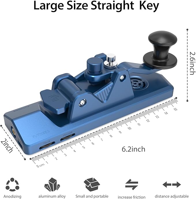 BlueKey Mini CW Key Morse Radio HAM Big Double Paddle Morse Code Key Aluminum Alloy Body with Speaker Base Blue