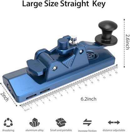 BlueKey Mini CW Key Morse Radio HAM Big Double Paddle Morse Code Key Aluminum Alloy Body with Speaker Base Blue