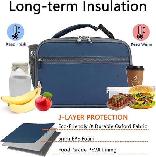 Insulated Lunch Box for School, Thermal Reusable Durable Freezable Lunch Bags for Kids Boys Girls Men Women - Small Soft Cooler Portable Lunch Tote Kit for Work Picnic Travel,Cyan
