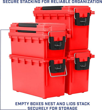 Sheffield 12636 Ammo Storage Box, Stackable .30 Cal Field Boxes, Water and Dust Resistant, Lockable Storage Box with Handle, Secures Hunting Gear, Supplies, and Bullets, Made in USA, Red, 1-Pack