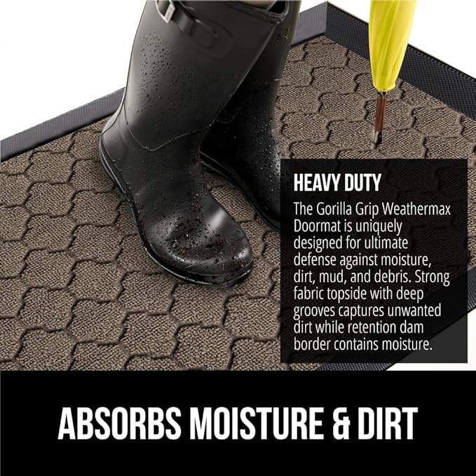 GORILLA GRIP 100% Waterproof All-Season WeatherMax Doormat, 72x24 Runner, Durable Natural Rubber, Stain and Fade Resistant, Low Profile, Indoor Outdoor Door Mats, Easy Clean Mat, Latte Quatrefoil