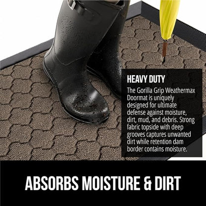 GORILLA GRIP 100% Waterproof All-Season WeatherMax Doormat, 72x24 Runner, Durable Natural Rubber, Stain and Fade Resistant, Low Profile, Indoor Outdoor Door Mats, Easy Clean Mat, Latte Quatrefoil