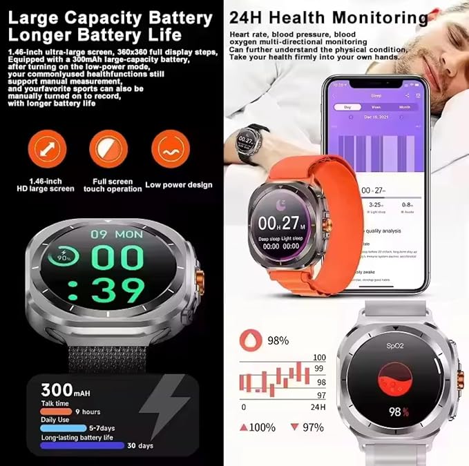 ZESOZ Galaxy Z7 Smartwatch, AMOLED Display, Health and Sport Tracking, 7-Day Battery Life, (Black)