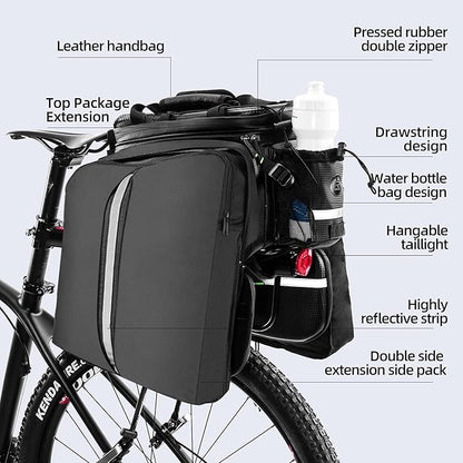 ROCKBROS Bike Rack Bag Trunk Waterproof Carbon Leather Bicycle Rear Seat Cargo Pack Pannier Handbag