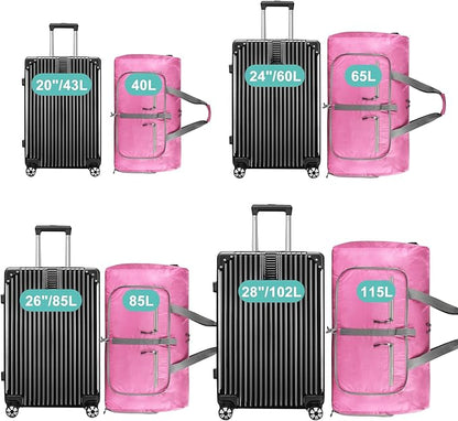 Dimayar Travel Duffle Bag for Men Women - Foldable Duffel Bag with Shoes Compartment - Overnight Bags Waterproof & Tear Resistant(65L,Pink)
