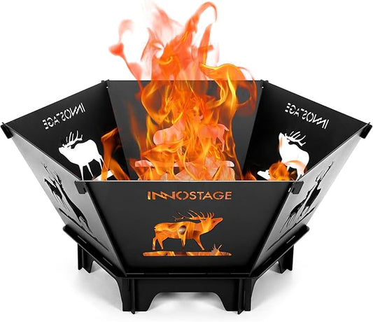 Fire Pit for Camping- 27.5 Inch Collapsible Firepit for Patio Outside Wood Burning Outdoor Indoor BBQ Picnic Foldable Fire Pits Bonfire of Backyard Patio with Portable Tote Bag