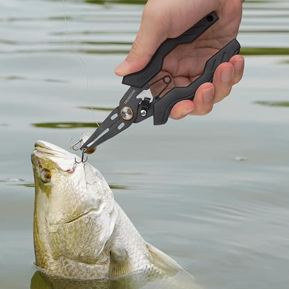 TRUSCEND Lockable Handy Fishing Pliers with Innovative Ergonomic Handle, Saltwater Corrosion Resistant Teflon Coated Fishing Tool with Mo-V Cutter