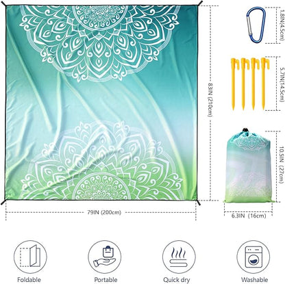Beach Blanket Waterproof Sandproof Beach Mat 79" X 83" /10'x9'for 2-8 Adults Quick Drying Outdoor Picnic Mat Beach Accessories for Travel, Camping, Hiking