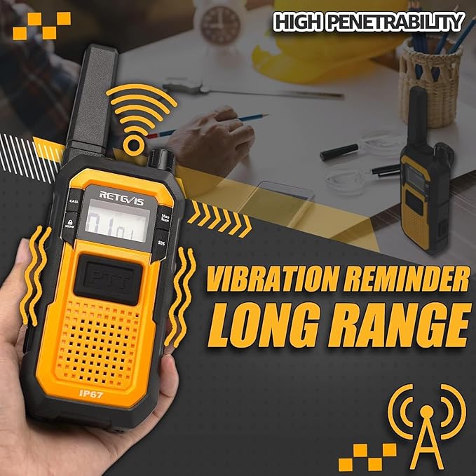 Retevis RB48 Walkie Talkies for Adults, with G-Type Earpiece, Advanced Triple Proof, Support VOX, 2000mAh, Emergency Alert, Vibration Reminder, Heavy Duty Two Way Radios(2 Pack)