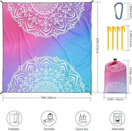 Beach Blanket Waterproof Sandproof Beach Mat 79" X 83" /10'x9'for 2-8 Adults Quick Drying Outdoor Picnic Mat Beach Accessories for Travel, Camping, Hiking