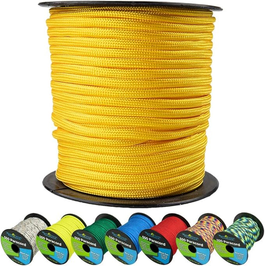 West Coast Paracord 550lb Paracord Spools – 7 Strand Type III Tactical Parachute Cord for Hiking, Camping, and Fishing – Yellow (1,000 ft)