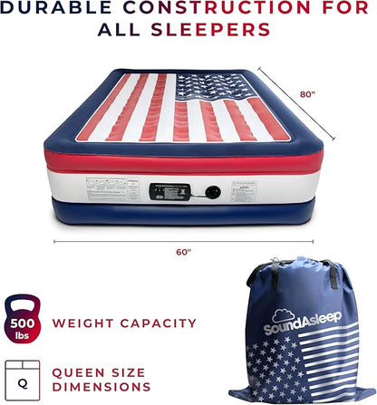 SoundAsleep Dream Series Luxury USA Air Mattress with ComfortCoil Technology & Built-in High Capacity Pump for Home & Camping- Double Height, Adjustable, Inflatable Blow Up, Portable - Queen Size