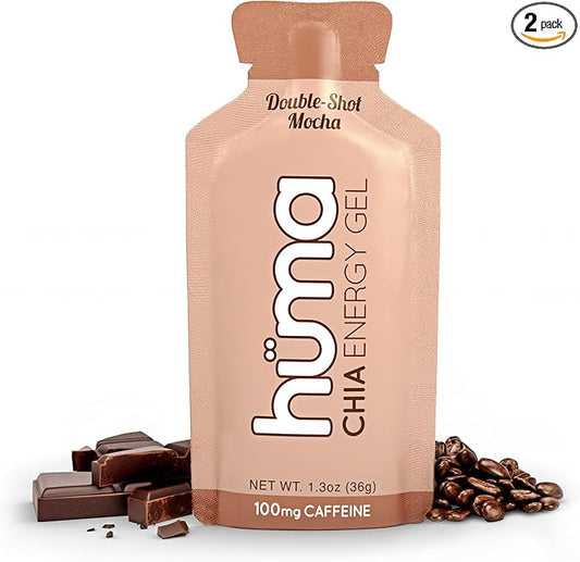 Huma Chia Energy Gel, Doubleshot Mocha, 12 Pack, 100mg Caffeine per Packet - Premier Sports Nutrition for Endurance Exercise