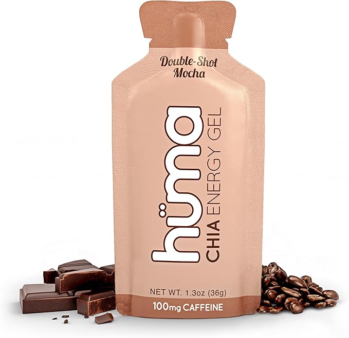 Huma Chia Energy Gel, Doubleshot Mocha, 24 Pack, 100mg Caffeine per Packet - Premier Sports Nutrition for Endurance Exercise
